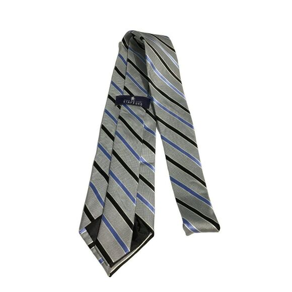 5/$10 Stafford Blue Silver Stripe Silk Tie 56" - Picture 2 of 5